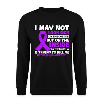 Ich sehe vielleicht nicht krank aus lila Band Fibromyalgie - Unisex Pullover - Schwarz - Vorne - Alina (178cm) & Michal (187cm)