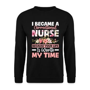 Ich werde eine Justizvollzugskrankenschwester Lustige Krankenpflege - Unisex Pullover - Schwarz - Vorne - Alina (178cm) & Michal (187cm)