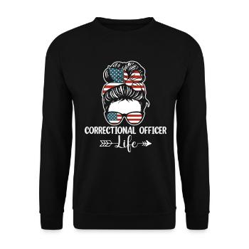 Leben als Justizvollzugsbeamter Unordentlicher Brötchenaufseher Gesetz - Unisex Pullover - Schwarz - Vorne - Alina (178cm) & Michal (187cm)