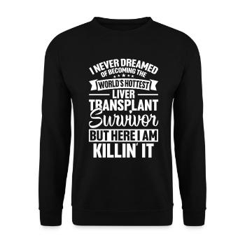 Greffe de foie Survivant Donneur d’organes Foie drôle - Sweat-shirt Unisexe - noir - Devant - Alina (178cm) & Michal (187cm)