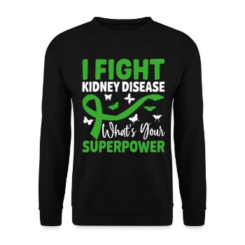 Was ist deine Superkraft Grünes Band Lustige Niere - Unisex Pullover - Schwarz - Vorne - Alina (178cm) & Michal (187cm)