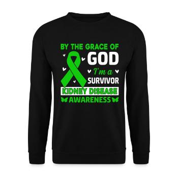 Durch die Gnade Gottes bin ich ein Überlebender Green Ribbon - Unisex Pullover - Schwarz - Vorne - Alina (178cm) & Michal (187cm)