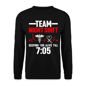 Team Nachtschicht Lustige Dialysetechnikerin Krankenschwester - Unisex Pullover - Schwarz - Vorne - Alina (178cm) & Michal (187cm)
