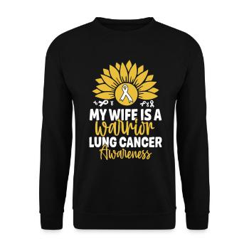 Ma femme est une guerrière Cancer du poumon Ruban blanc - Sweat-shirt Unisexe - noir - Devant - Alina (178cm) & Michal (187cm)