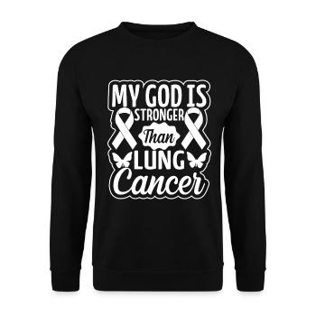 My God Is Stronger White Ribbon Carcinoma Lung - Unisex Sweatshirt - black - Front - Alina (178cm) & Michal (187cm)
