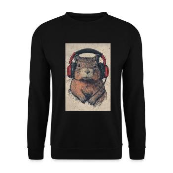 Capibara Meerschwein Wasserschwein Headphones - Unisex Pullover - Schwarz - Vorne - Alina (178cm) & Michal (187cm)
