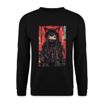 Otaku Streetwear Japon Cyberpunk Techwear Anime - Sweat-shirt Unisexe - noir - Devant - Alina (178cm) & Michal (187cm)