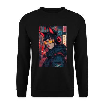 Otaku Streetwear Japan Cyberpunk Techwear Anime - Unisex Sweatshirt - black - Front - Alina (178cm) & Michal (187cm)