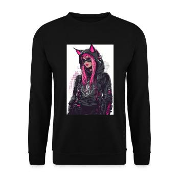 Otaku Streetwear Japon Cyberpunk Techwear Anime - Sweat-shirt Unisexe - noir - Devant - Alina (178cm) & Michal (187cm)