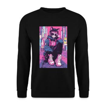Otaku Streetwear Japan Cyberpunk Techwear Anime - Unisex Sweatshirt - black - Front - Alina (178cm) & Michal (187cm)
