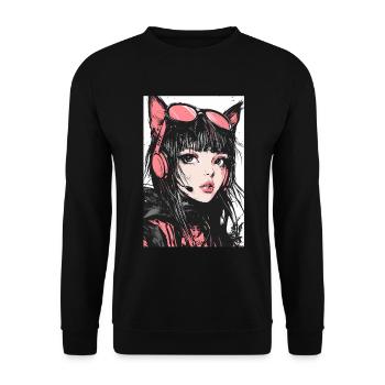 Otaku Streetwear Japan Cyberpunk Techwear Anime - Unisex Sweatshirt - black - Front - Alina (178cm) & Michal (187cm)