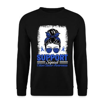 Support Squad Messy Bun Blue Ribbon Colorectal - Unisex Sweatshirt - black - Front - Alina (178cm) & Michal (187cm)