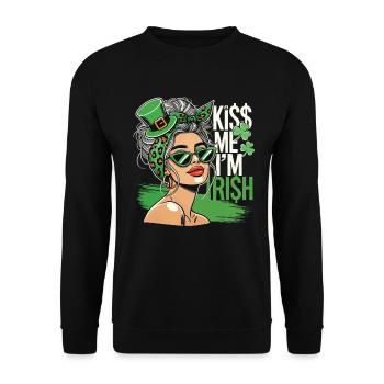 Embrasse-moi Je suis irlandais Motif de la fête de la Saint-Patrick - Sweat-shirt Unisexe - noir - Devant - Alina (178cm) & Michal (187cm)