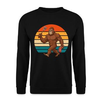 Funny Bigfoot Grinng Retro BBQ Barbecue Gilling - Unisex Sweatshirt - black - Front - Alina (178cm) & Michal (187cm)