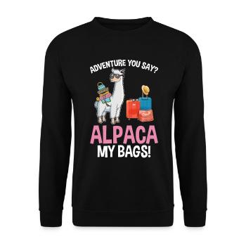 Aventure Tu dis Alpaga Mes Sacs Drôle de Vacances - Sweat-shirt Unisexe - noir - Devant - Alina (178cm) & Michal (187cm)