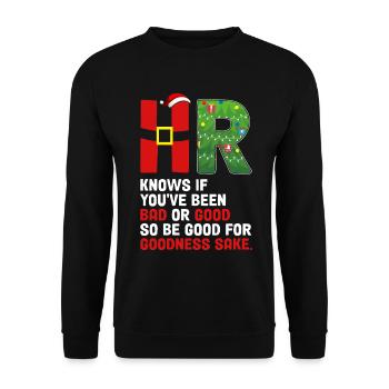 Lustige Weihnachtsfeier HR weiß, ob Sie schlecht waren - Unisex Pullover - Schwarz - Vorne - Alina (178cm) & Michal (187cm)