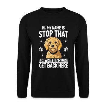 Hi My Name Is Stop That Funny Golden Doodle Puppy - Unisex Sweatshirt - black - Front - Alina (178cm) & Michal (187cm)