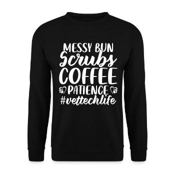 Unordentliches Brötchen Peelings Kaffee Geduld Lustig Tierarzt Tech - Unisex Pullover - Schwarz - Vorne - Alina (178cm) & Michal (187cm)