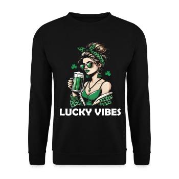 St. Patrick's Day Lucky Vibes Woman With Beer - Unisex Sweatshirt - black - Front - Alina (178cm) & Michal (187cm)