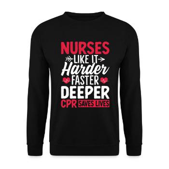 Nurses Like It Harder Faster Deeper Funny CPR EMT - Unisex Sweatshirt - black - Front - Alina (178cm) & Michal (187cm)