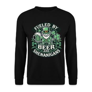 Powered by beer and shenanigans St. Patrick's - Unisex Sweatshirt - black - Front - Alina (178cm) & Michal (187cm)