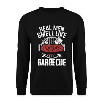 Echte Männer riechen nach BBQ Lustiges Fleisch Räuchern - Unisex Pullover - Schwarz - Vorne - Alina (178cm) & Michal (187cm)