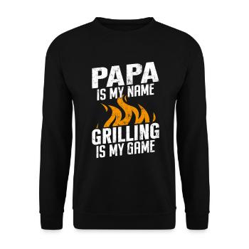 Papa Is My Name Grilling Is My Game Funny Dad BBQ - Unisex Sweatshirt - black - Front - Alina (178cm) & Michal (187cm)