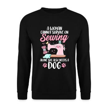 Funny Sewing Dog Quilting Crochet Hobbyist Dog - Unisex Sweatshirt - black - Front - Alina (178cm) & Michal (187cm)