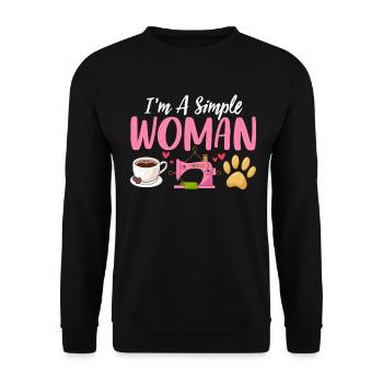 Ich bin Eine Einfache Frau Lustig Näht Hunde Und Kaffee - Unisex Pullover - Schwarz - Vorne - Alina (178cm) & Michal (187cm)
