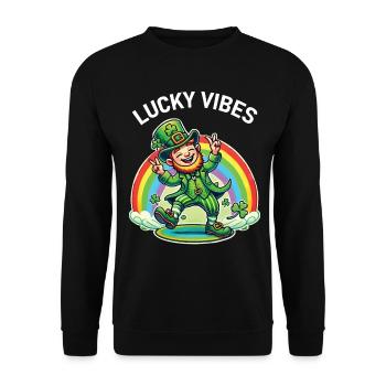 St. Patrick's Day Happy Vibes - Unisex Sweatshirt - black - Front - Alina (178cm) & Michal (187cm)