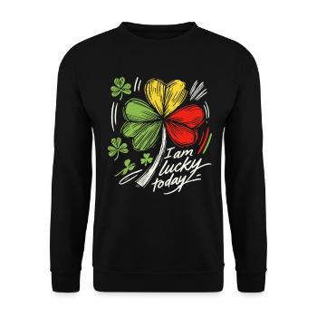 Trèfle de la Saint-Patrick J’ai de la chance aujourd’hui - Sweat-shirt Unisexe - noir - Devant - Alina (178cm) & Michal (187cm)