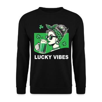 Saint-Patrick Lucky Vibes Shamrock - Sweat-shirt Unisexe - noir - Devant - Alina (178cm) & Michal (187cm)