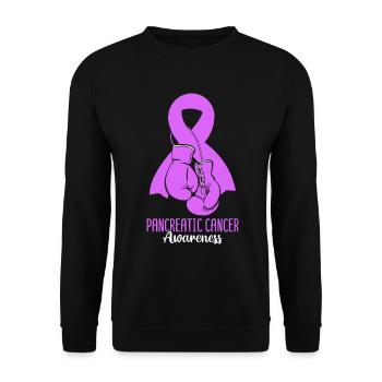 Bewusstsein für Bauchspeicheldrüsenkrebs Lila Band - Unisex Pullover - Schwarz - Vorne - Alina (178cm) & Michal (187cm)