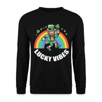 St. Patrick's Day Happy Vibes Rainbow - Unisex Sweatshirt - black - Front - Alina (178cm) & Michal (187cm)