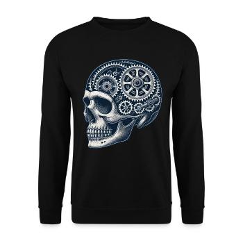 Fahrrad Enthusiast Schädel Zahnräder - Unisex Pullover - Schwarz - Vorne - Alina (178cm) & Michal (187cm)