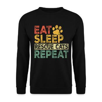 Eat Sleep Rescue Cats Repeat Retro Feral Cat - Unisex Pullover - Schwarz - Vorne - Alina (178cm) & Michal (187cm)