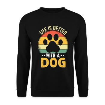 Das Leben ist besser mit einer Hunde-Retro-Welpenrettung - Unisex Pullover - Schwarz - Vorne - Alina (178cm) & Michal (187cm)