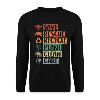 Sauvetage, Recyclage, Plante, Propreté, Soins, Rétro, Animal - Sweat-shirt Unisexe - noir - Devant - Alina (178cm) & Michal (187cm)