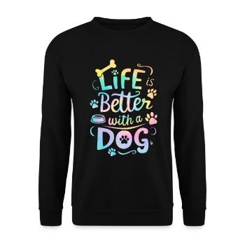 La vie est meilleure avec un chien Tie Dye Funny Puppy - Sweat-shirt Unisexe - noir - Devant - Alina (178cm) & Michal (187cm)
