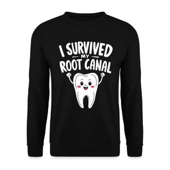 I Survived My Root Canal Endodontist Funny Tooth - Unisex Sweatshirt - black - Front - Alina (178cm) & Michal (187cm)