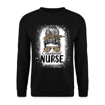 Correctional Nurse Messy Bun Leopard Healthcare - Unisex Sweatshirt - black - Front - Alina (178cm) & Michal (187cm)