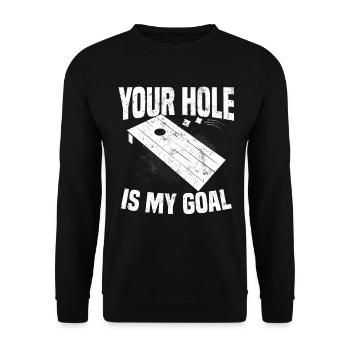 Dein Loch ist mein Ziel Lustiger Cornhole Sitzsack Rasen - Unisex Pullover - Schwarz - Vorne - Alina (178cm) & Michal (187cm)