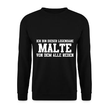 Malte Name Design - Unisex Pullover - Schwarz - Vorne - Alina (178cm) & Michal (187cm)