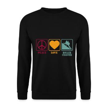 Achterbahn Shirt Peace Love Retro - Unisex Pullover - Schwarz - Vorne - Alina (178cm) & Michal (187cm)