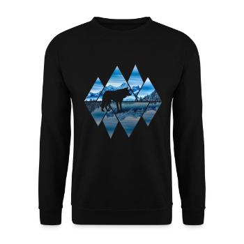 Eisige Welt mit Wolf in der Natur mit Wald - Unisex Pullover - Schwarz - Vorne - Alina (178cm) & Michal (187cm)
