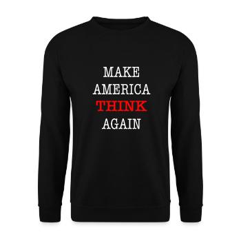 Anti  Amerika Think again Fuck you Donald - Unisex Pullover - Schwarz - Vorne - Alina (178cm) & Michal (187cm)