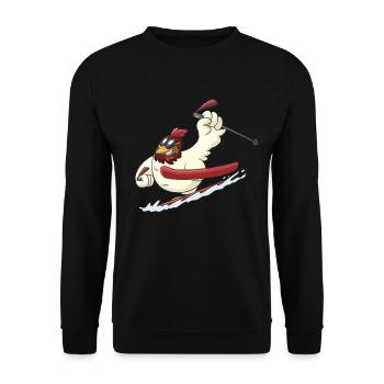 Ski Aplin Abfahrt Tiefschnee Geschenk Idee - Unisex Pullover - Schwarz - Vorne - Alina (178cm) & Michal (187cm)