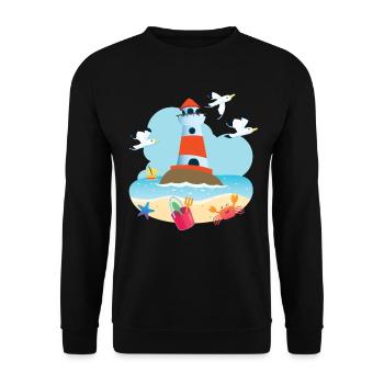 Leuchtturm Strand - Unisex Pullover - Schwarz - Vorne - Alina (178cm) & Michal (187cm)