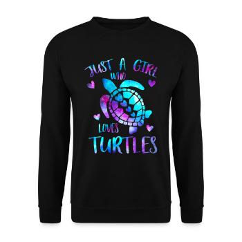 Nur ein Mädchen, das Schildkröten liebt - Meeresschildkröten - Unisex Pullover - Schwarz - Vorne - Alina (178cm) & Michal (187cm)