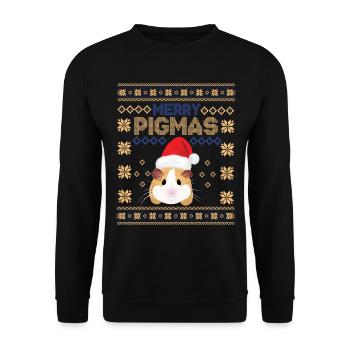 Chemise de cadeau de pull de Noël moche de joyeux Pigmas - Sweat-shirt Unisexe - noir - Devant - Alina (178cm) & Michal (187cm)